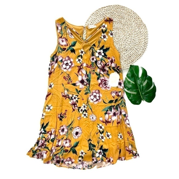 Altar’d State Mustard Floral Swing Dress Sz S NWT - Picture 1 of 17